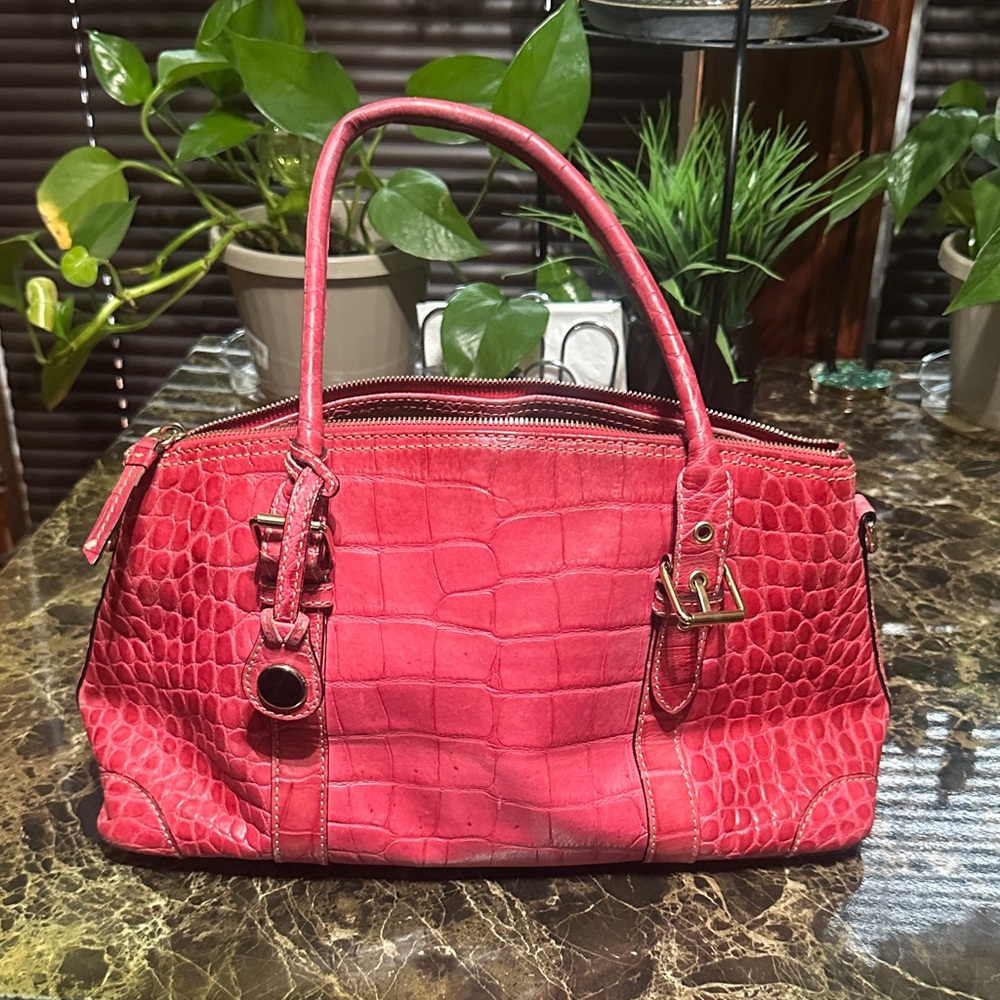 Red Croc-Embossed Leather Satchel Dooney & Bourke
